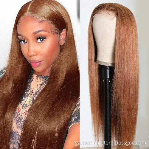 premium raw malaysian blonde 28 Inch Long Straight Brown 4*4Transparent Lace Highlighted Human Hair Wigs 12a Hot sale products